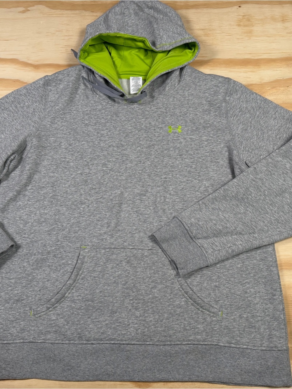 Under Armour Men’s Gray Pullover Hoodie with Lime Green Hood Lining